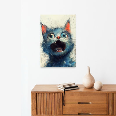 Surprised Blue Cat Contemporary Cat Wall Art Print 1 Piece Wrapped Canvas Wall Art