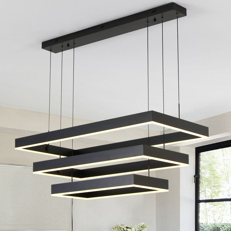 Lustre intégré pour îlot de cuisine à 3 lumières DEL Anjeliett, 73 po H x 39,4 po L x 19,6 po P, Noir