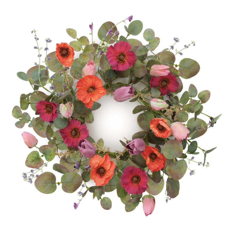Anneau de bougie floral coquelicot et tulipe 18 po