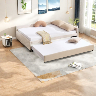 Lit de jour rembourré en velours moderne avec lit gigogne en bois robuste, peu encombrant pour la chambre à coucher