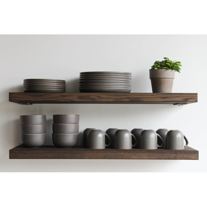 Geller 2 Piece Oak Floating Shelf, 1.75" H x 48" W x 11" D, Torched Oak Coffee