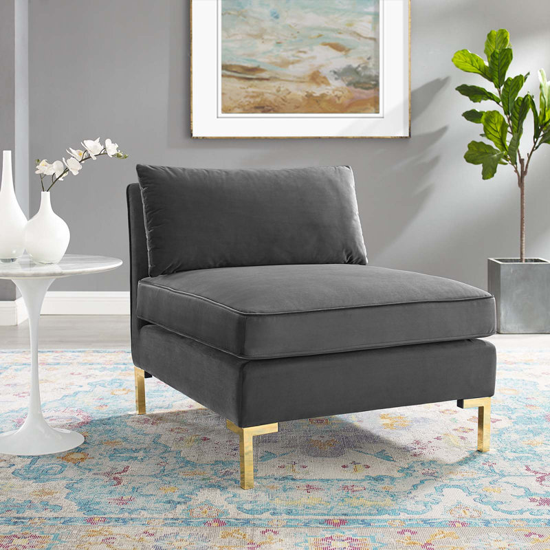 Ardent Performance Velvet Armless Chair, Gray Velvet