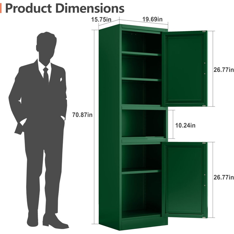 Freestanding Steel Storage Cabinet With 2 Doors And Shelves For Kitchen Living Room, Green