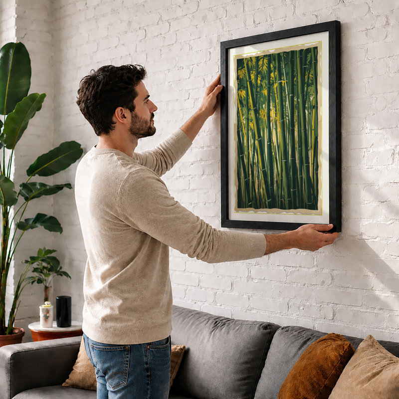 Bamboo Grove Light Japandi - Framed Print, Walnut, A1 - 84.1 x 59.4 cm
