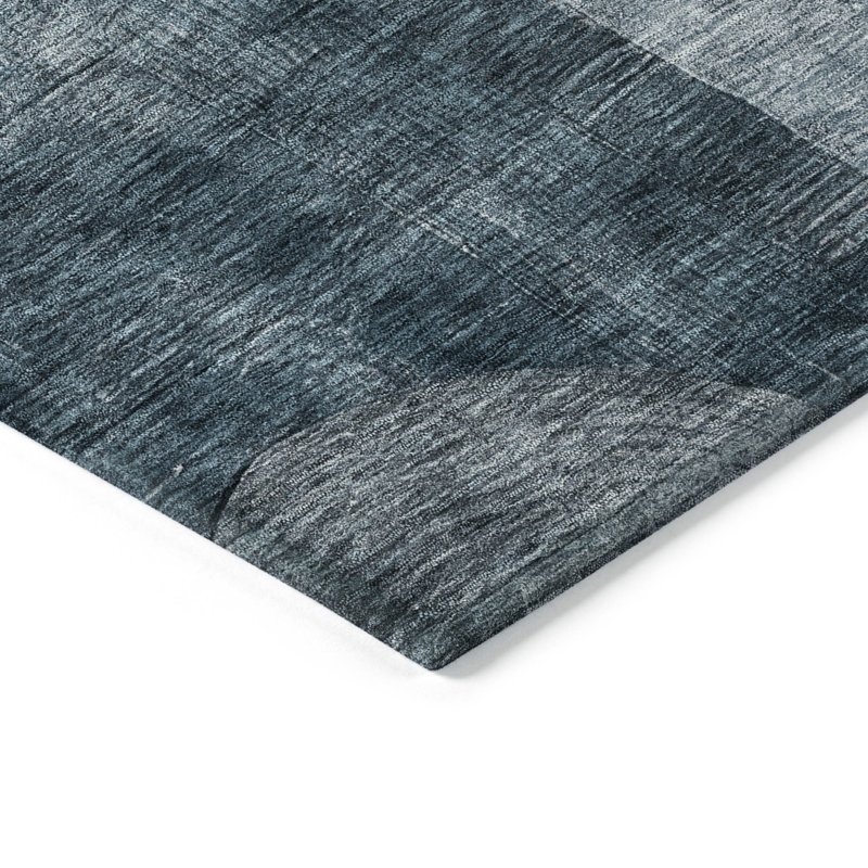 Teal Rectangular Machine Washable Synthetic Area Rug, 3' x 5'