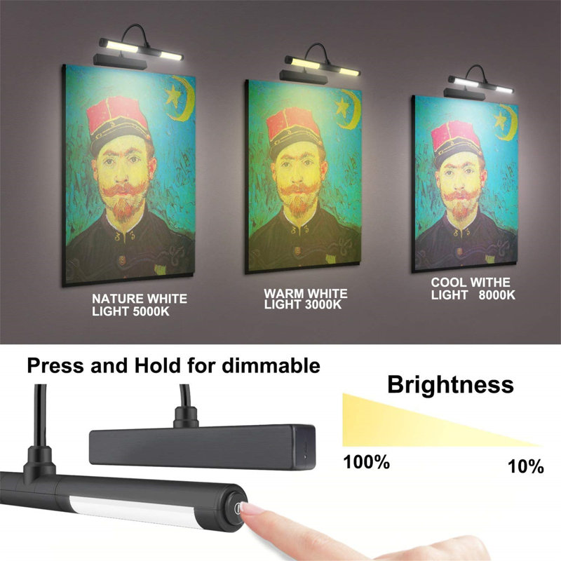 Battery Powered LED Wall Mount Picture Light, 3.5cm H x 33.3cm W x 15cm D, Matte Black