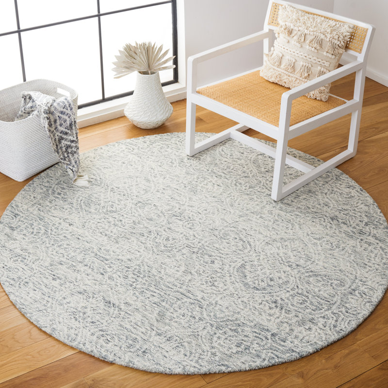 Tapis de couleur unie en coton et en laine touffeté à la main Kahoka, Rond 8 pi