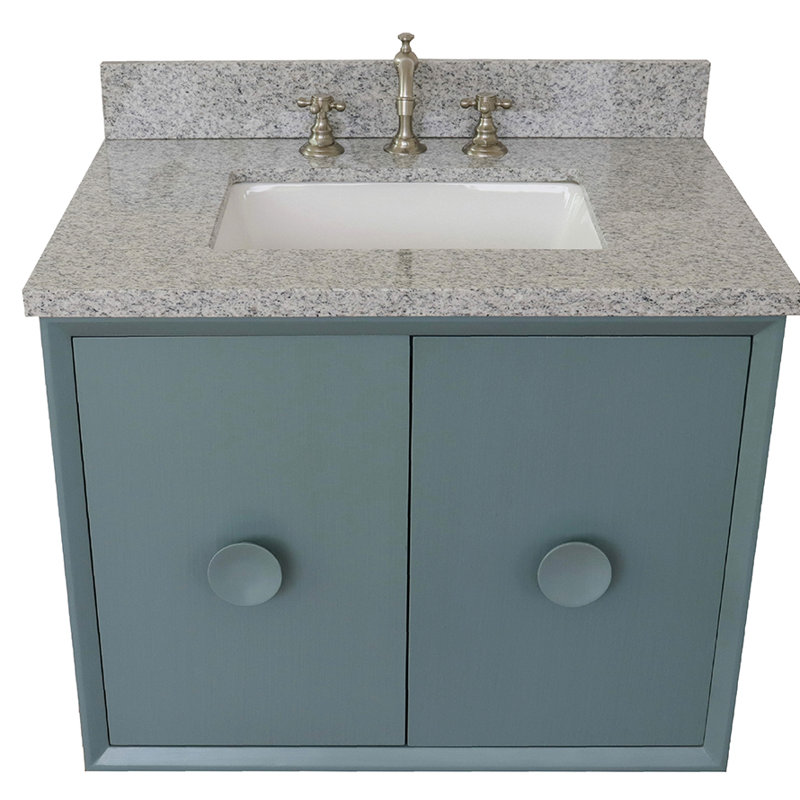 Ensemble de meuble-lavabo mural simple 31 po Crumley, Bleu turquoise / granit gris