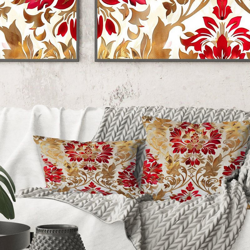 Red Gold Damask I - coussin damassé, Carrée, 16" x 16"