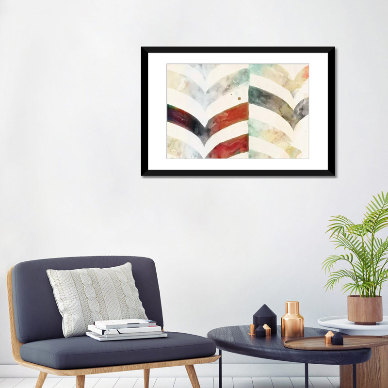 «Chevron Evening», reproduction sur toile, H 16 po x l 24 po x P 1 po, Papier d'art encadré noir, Blanc