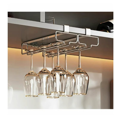 Donnitta Hanging Wine Glass Rack Silver by Prep & Savour