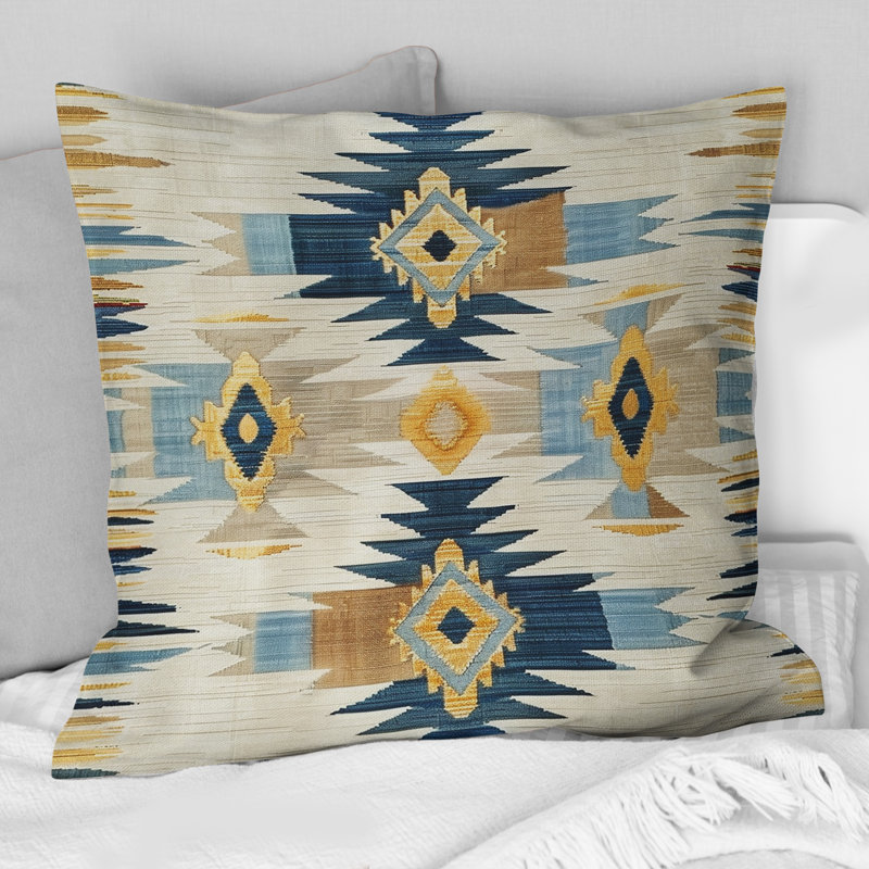 Coussin décoratif rétro bleu géométrique Navajo I - géométrique, H 16 po x l 16 po