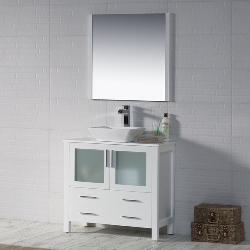 Ensemble de meuble-lavabo simple 36 po Mance, Blanc lustré