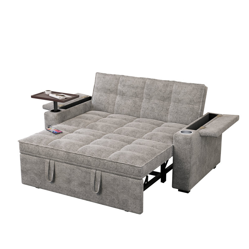 Canapé-lit moderne en velours coulissant de 65 po avec table d'appoint, Gris
