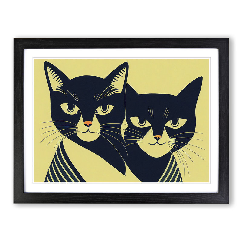 Art Deco Cats Vol.1 1 Piece Single Picture Frame Wall Art, 34cm H x 46cm W, Black