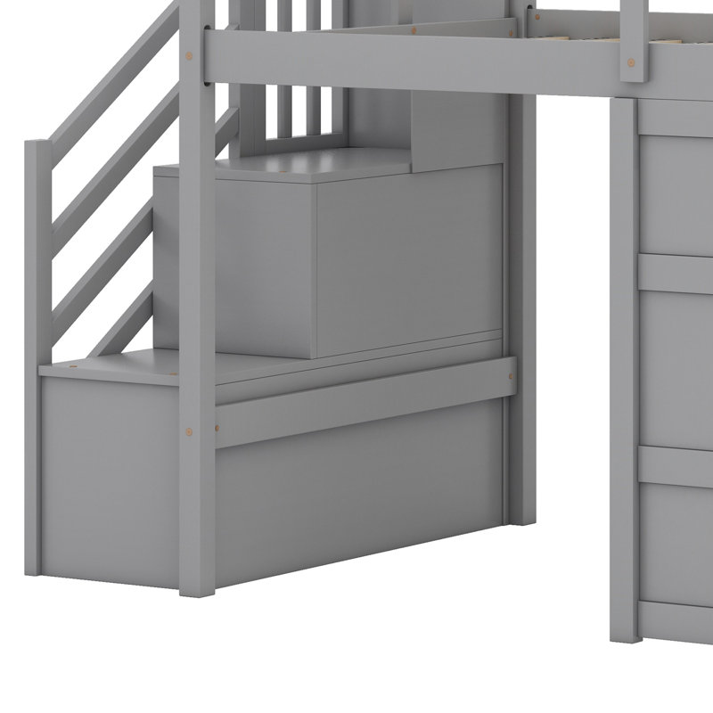 Lit mezzanine avec escalier de rangement et fenêtre, Gris