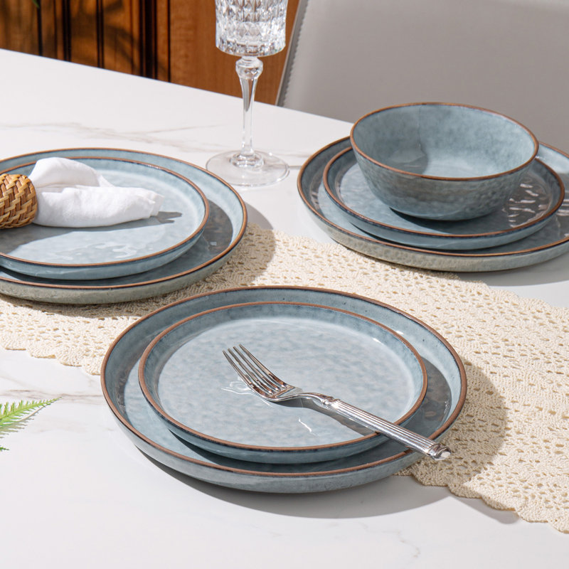  Poise 12 Piece Water Ripple Design Stoneware Dinnerware Sets ，Service for 4, Blue
