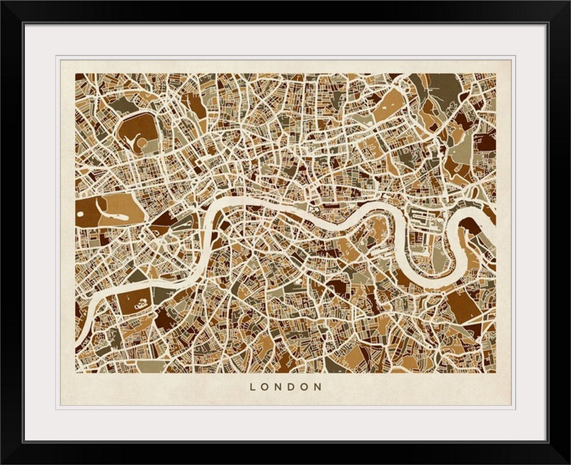 «London England Street Map» par Bellen, impression, Cadre noir, H 20 po x l 24 po x P 1 po