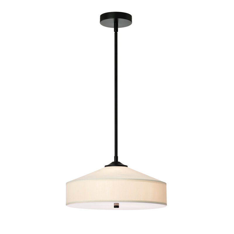 Luminaire suspendu tambour 3 lumières Madison - noir mat avec abat-jour en tissu blanc