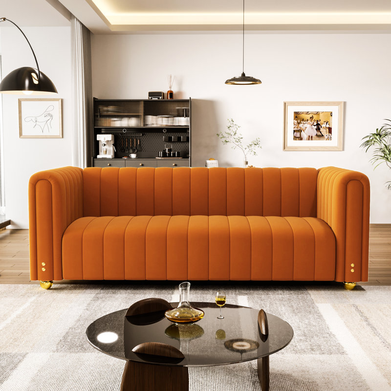 Roswitha 81.3'' Velvet Sofa, Orange