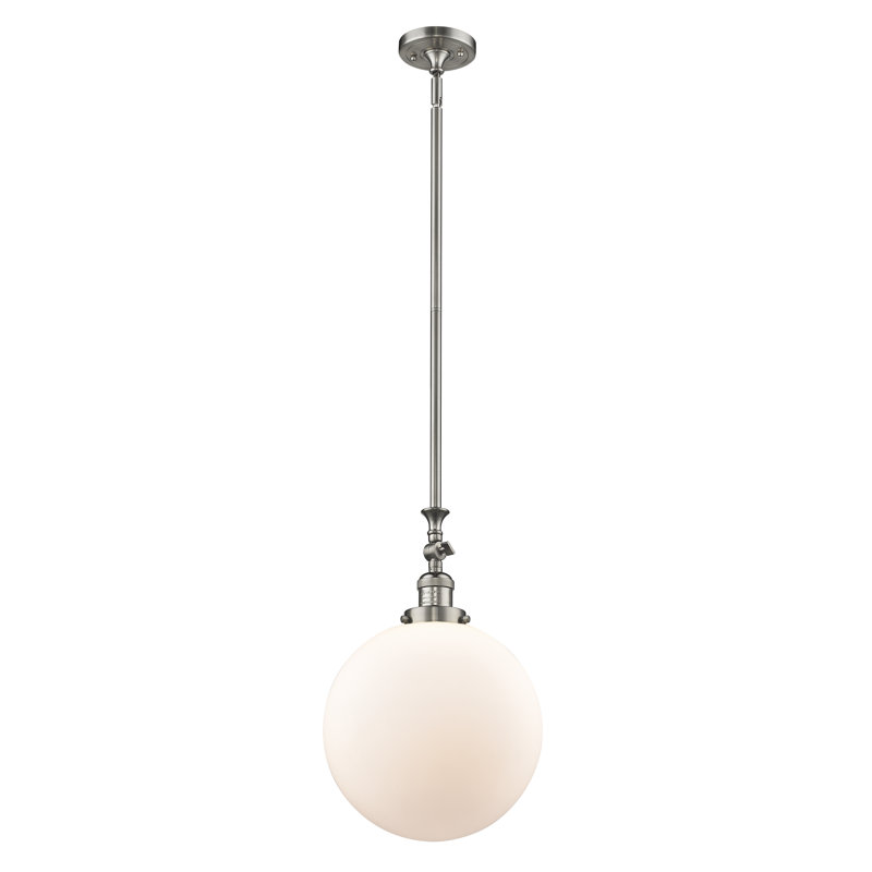 Luminaire suspendu sphère 1 lumière Clermont, Blanc mat, DEL, Nickel satiné brossé