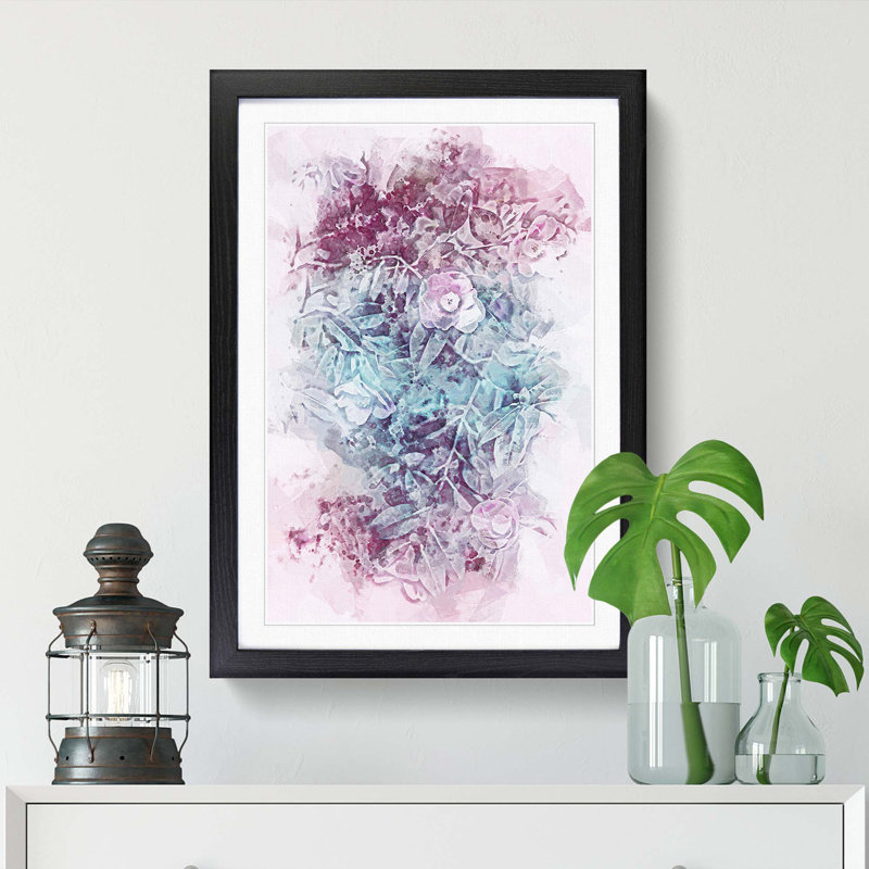 Pretty Flowers Abstract Art - Framed Print, 60cm H x 40cm W x 2cm D, Black