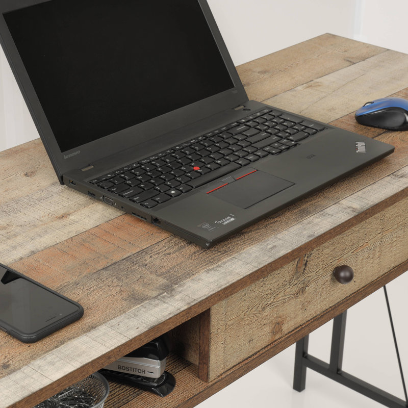 Black Metal and Wood Study Desk with Drawer