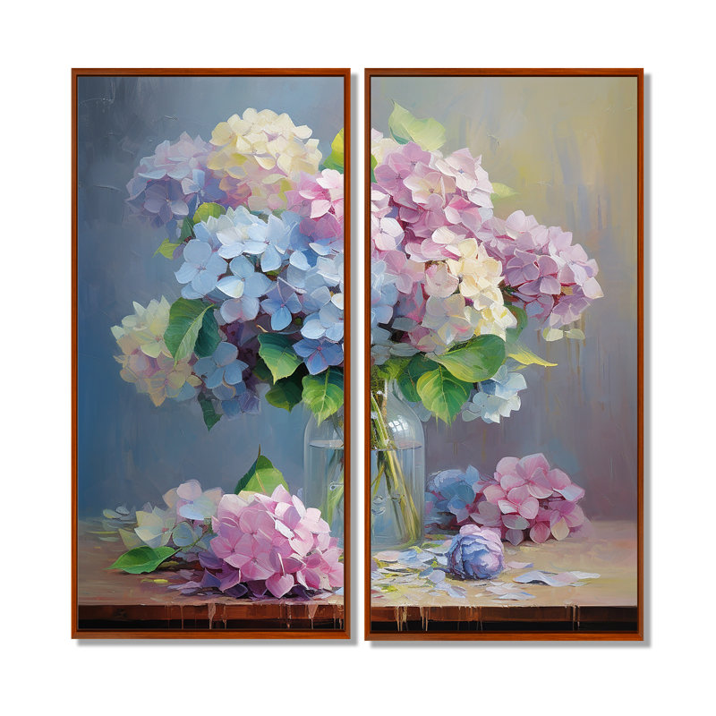 Nature morte vase hortensia Bouquet pastel doux I - grand hortensia art mural, 40" H x 40" W, Brown