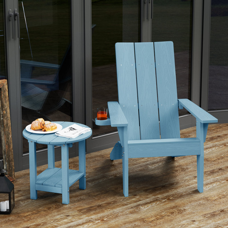 Outdoor Adirondack Chair With Table, Blue