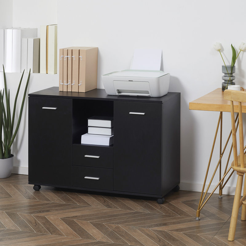Black Particle Board Multifunction Office Filing Cabinet with Drawers and Shelves