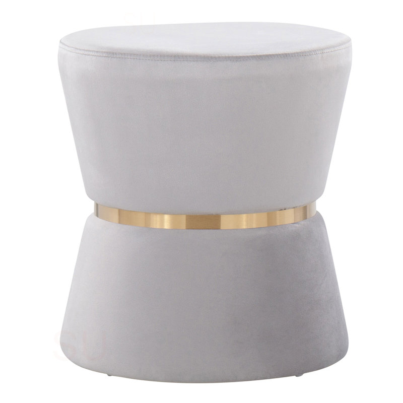 Gemma Contemporary/Glam Ottoman In Silver Velvet And Gold Metal By