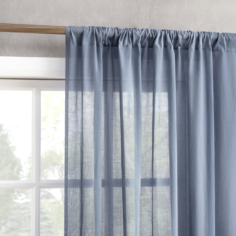 Denim Blue Cotton Sheer Rod Pocket Curtain Panel 50" x 63"