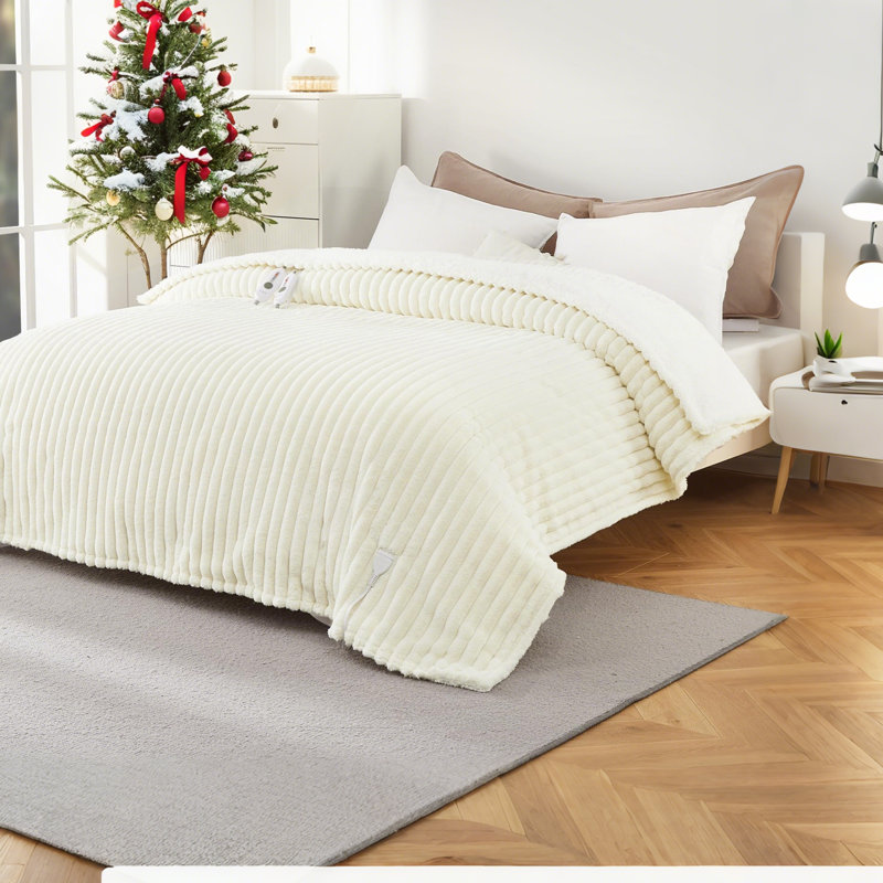 Heated Throw Blanket, 228.6cm L x 213.4cm W, Beige