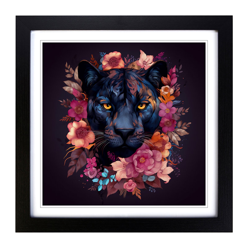 Panther Floral Art - Framed Print, Black