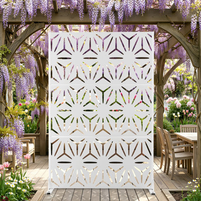 4 ft. W x 6 ft. H Metal Privacy Screen Panel ， Freestanding or Wall-Mount Outdoor Privacy Divider with Wider Feet
