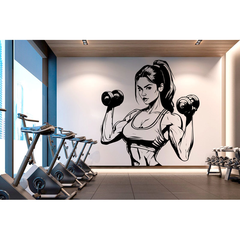 Art mural de gymnastique, décor de gym, vinyle adhésif pour salle de bain, H 38 po x l 35 po, Noir