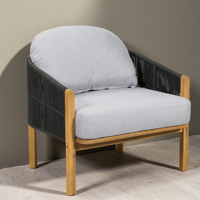 Fauteuil club d'extérieur en bois, Coussin gris/cadre noir