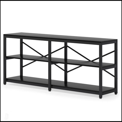70.9 Inch Extra Long Console Table With Storage Shelves, 3-Tier Industrial Sofa Table Behind Couch, Modern Entryway Table With Metal Frame & X-Back Design For Living Room, Hallway Bookshelf