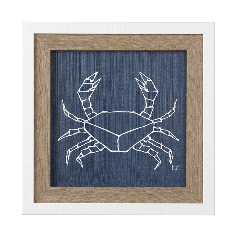 «Dimegemess Crab I a Hand Embelished», reproduction d'art encadrée, Bleu très foncé