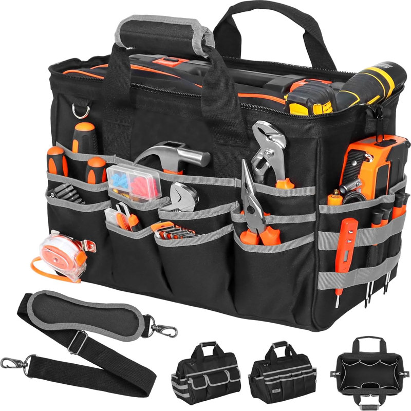 Sac à outils robuste, sac à outils de 17 pouces pour hommes avec poches multiples