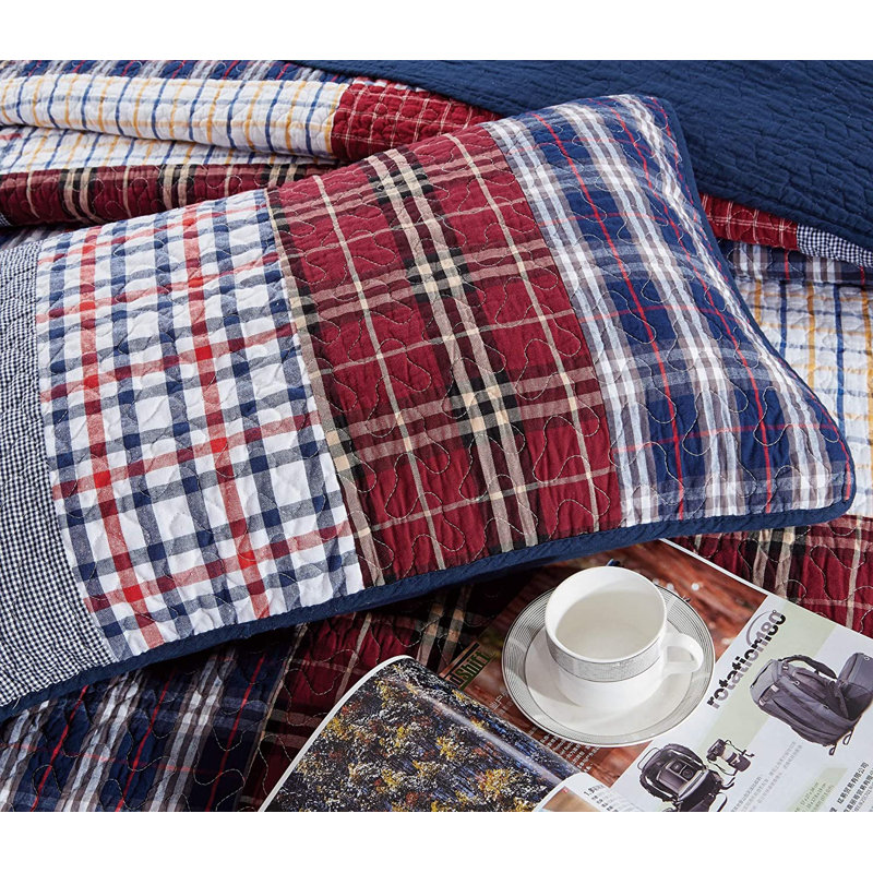 Blue 5-Piece Washed Cotton Quilted Patchwork Daybed Cover Set