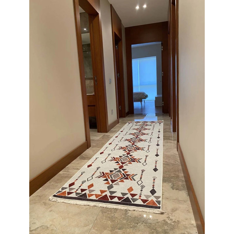 Coton à imprimé numérique brun marocain Toscana Tapis chenille antidérapant, Carré 2 pi 7 po