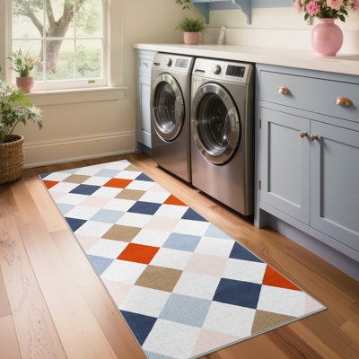Tapis lavable à la machine avec envers en caoutchouc antidérapant antidérapant Diamond