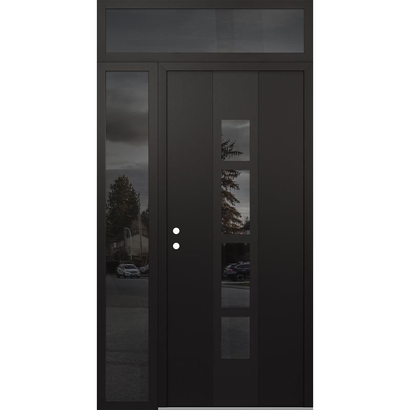 Porte d'entrée pré-suspendue en acier à panneau noir Diamond A10 avec panneau latéral et traverse, L 51,25 po x H 95,69 po