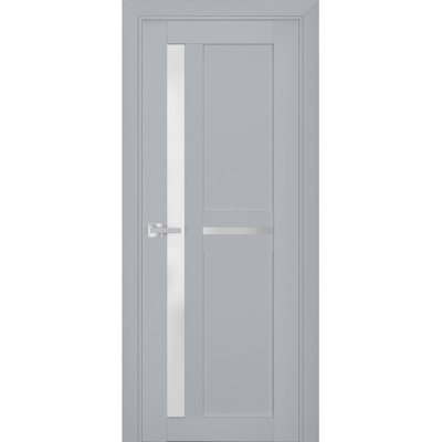 Porte-fenêtre intérieure pleine en verre dépoli Veregio 7288 Gris mat, panneau simple, cadre et poignées inclus, idéal pour salle de bain ou chambre à coucher. Porte robuste - 107 cm x 213 cm