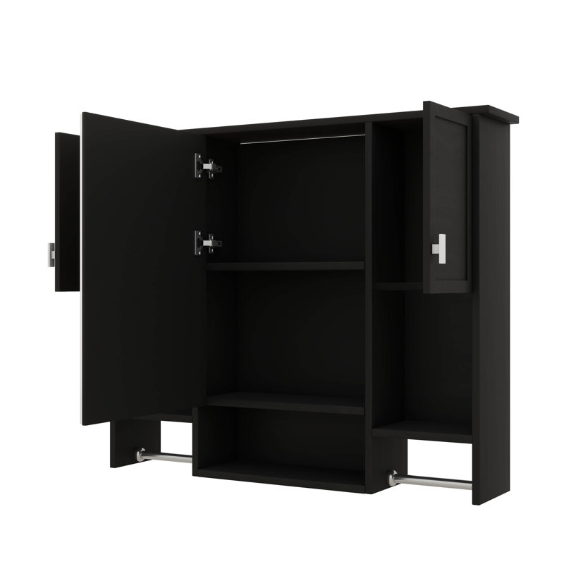 Armoire à pharmacie de salle de bain 35 po x 27,5 po, armoire de rangement murale avec miroir, armoire à miroir avec six tablettes ouvertes