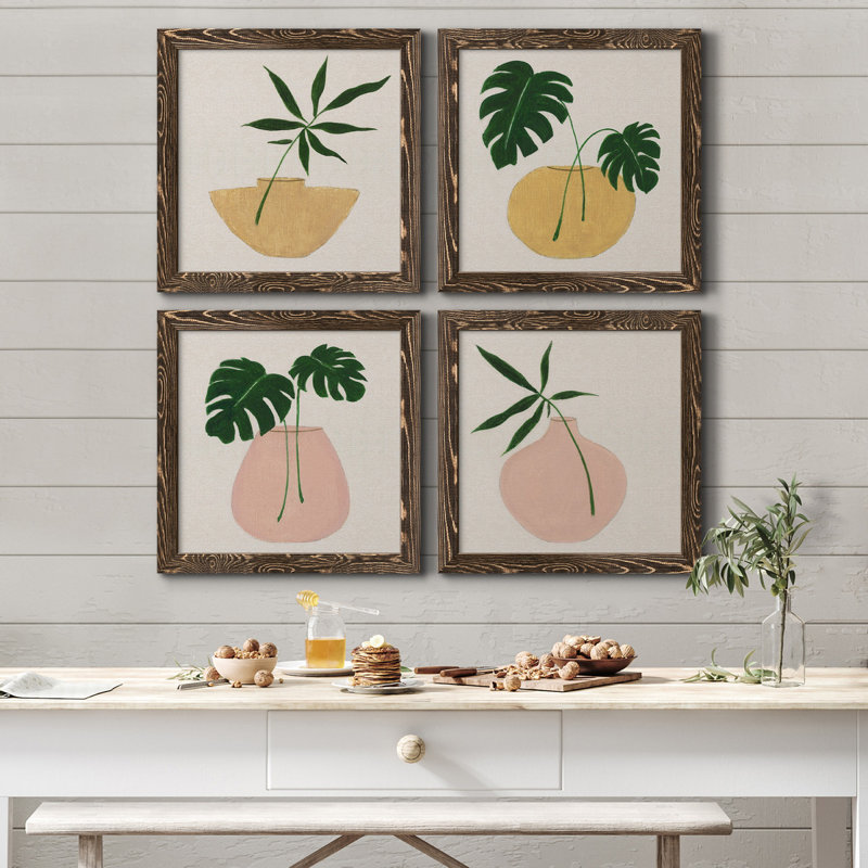 Simple Nature I - ensemble de 4 peintures sur toile encadrées, Encadrement brun, H 71 po x l 71 po x P 1,5 po