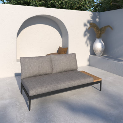 Prajit 31'' Wide Outdoor Teak Patio Sofa with Cushions -  Latitude Run®, FE2C3D00A61E44F592C7077786CEE5D7