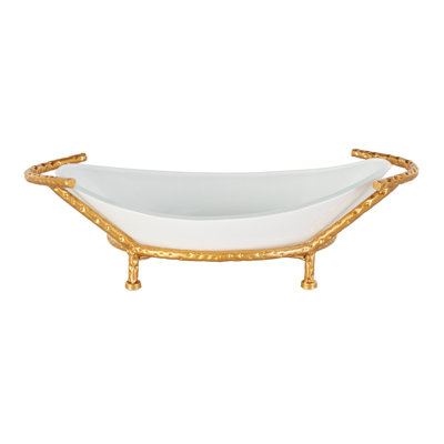 Bol de cuisine blanc en verre trempé Cole avec support en métal doré