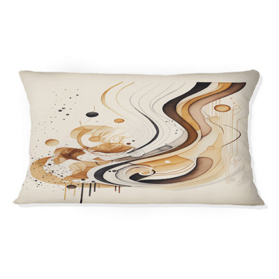 Coussin décoratif brun et noir à motif de spirales abstraites IV